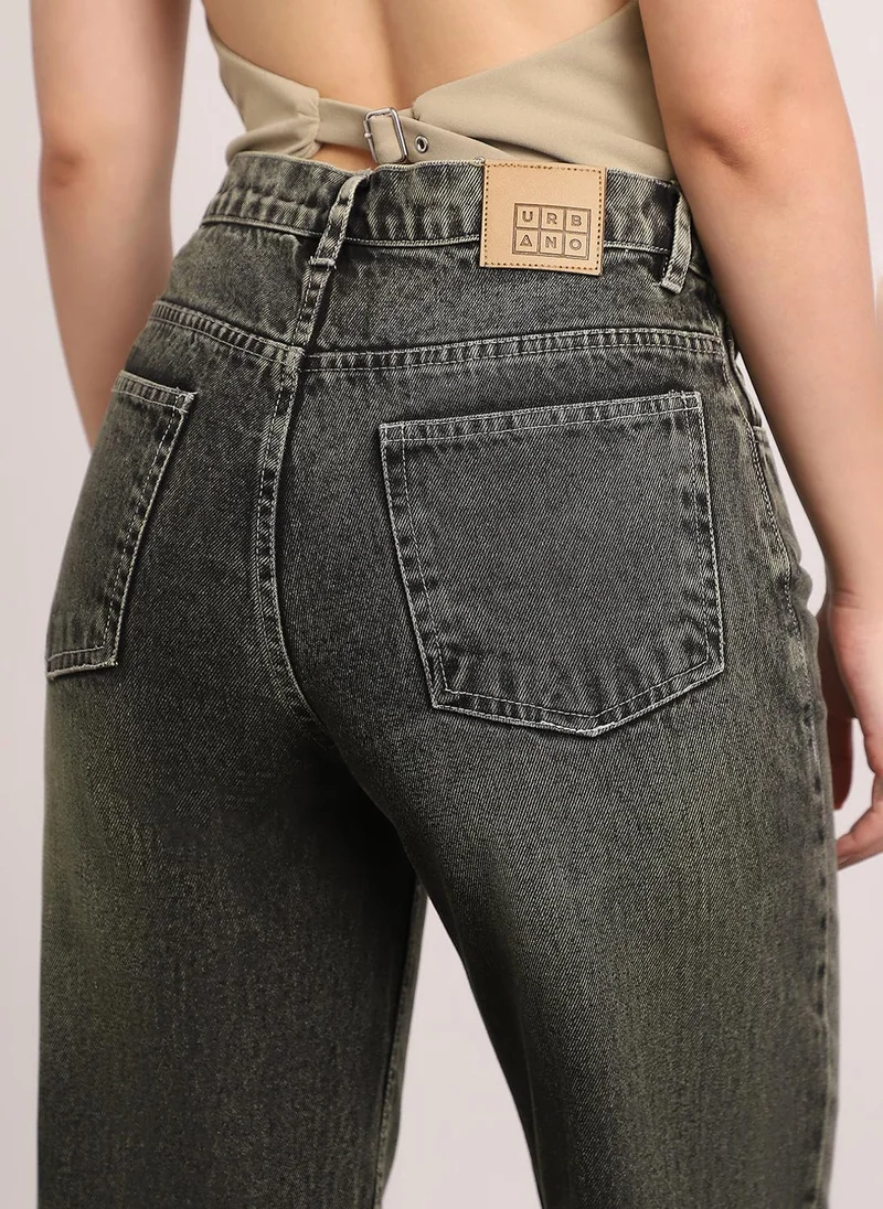 Urbano Fashion  Urbano Fashion Women's Grey High Rise Straight Fit Washed Jeans Non-Stretchable for Women | Best Price UAE